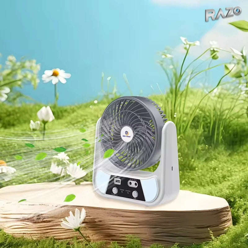 Ventilator solar reîncărcabil de 6 inch cu iluminare LED și ieșire USB - imagine produs 3