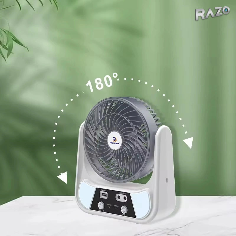 Ventilator solar reîncărcabil de 6 inch cu iluminare LED și ieșire USB - imagine produs 6
